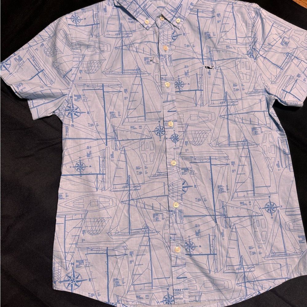 Vineyard Vines Blue Button Down Shirt with Geometric Print